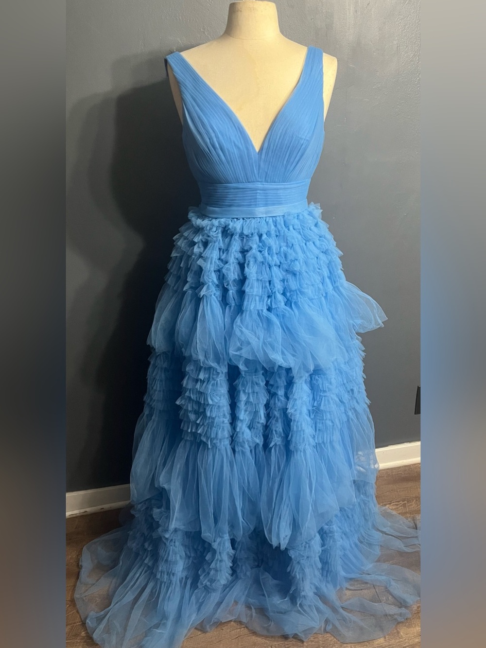 NWOT Blue Ruffle Tulle Kids Dress - Sleeveless V-Neck size 4